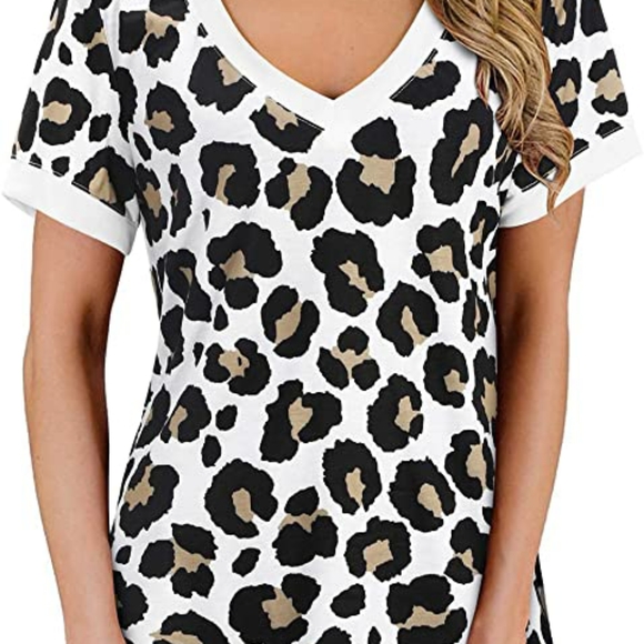 OUGES Women's Basic V Neck Short Sleeve Print T Sh - Picture 2 of 6